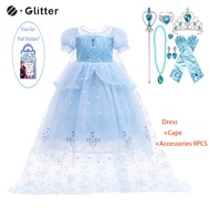 3-10 Years Frozen 2 Elsa Princess Cosplay Costume Baby Toddler Dress for Kids Girl Ball Gown Wig Kids Clothes Fantasy Carnival Party Full Set