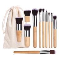 Low Moq Vegan 11pcs Bamboo Handle Makeup Brush Set Private Label Eco Friendly Makeup Brush
