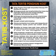 STIKER VINYL TATA TERTIB PENGHUNI KOST / TATIB KOS / ATURAN KOST / TATIB KOS PUTIH