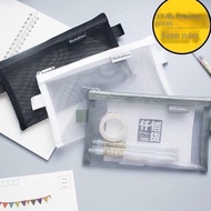 QFB  Simple Transparent Mesh Office Student Pencil Cases Nylon School Supplies PenBox