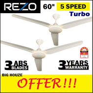 Rezo 60 inch Ceiling Fan K18 3 ABS Blades 5 Speed Regulator (3 Years Warranty) STRONG WIND Replace K