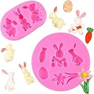 Easter Chocolate Silicone Mold 2 Pcs, 3D Bunny Rabbit Egg Radish Candy Fondant Mold for Cake Decoration Cupcake Topper Cake Polymer Clay Crafts Epoxy Resin