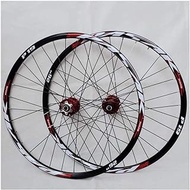 MTB Bike Wheelset 26/27.5 Inch Double-walled Alloy Rim Cassette Hub Sealed Bearing QR Disc Brake 24 Holes 7-11 Speed,Red-26in