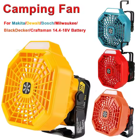 Cordless Fan with Remote Dimmable LED Light 3 Speeds Camping Fan for 18V Makita/Dewalt/Bosch Milwauk