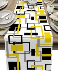 โต๊ะกาแฟทันสมัยของตกแต่งงานเลี้ยงรูปทรงเรขาคณิตสีดำและผ้าปูโต๊ะสีเหลืองรุ่น VNBIQ ผ้าคาดโต๊ะผ้าปูโต๊ะบ้าน BVNEA