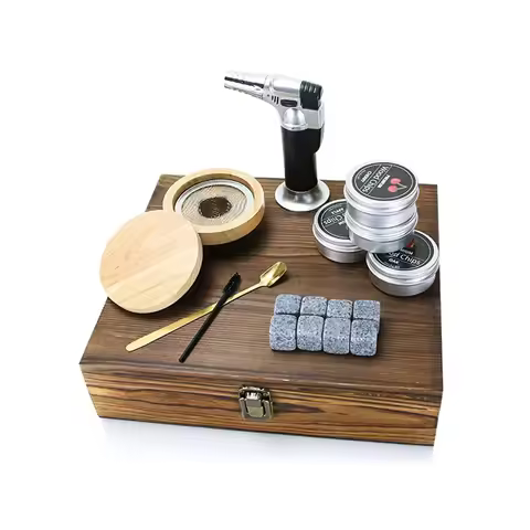 Smoker Wooden Box Set Different Smoke Flavor Sawdust Ice Stone Whiskey Cocktail Gift Box