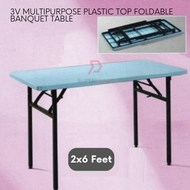 3V 2x6 Feet Portable Plastic Top Folding Banquet Table Function Event Study Hall Table