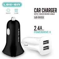 ( LOG-ON)- PLUG IN CAR SAVER CAR CHAARGER LOG ON LO-SV33 POWERDRIVE II 2.4A 2USB + MICRO USB CABLE -