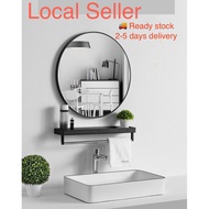 (SG Ready stock )Toilet Mirror with rack Bathroom Mirror Round Mirror wall mounted mirror