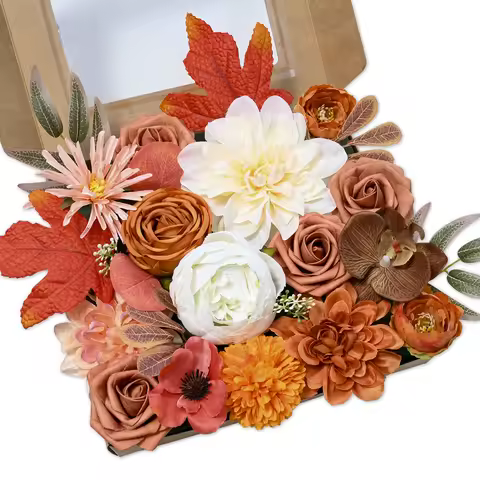 Orange rose artificial flower combination box set, bride bouquet, outdoor/indoor DIY center item, us