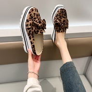 Leopard print Bow Woman's Wedges Shoes 7cm Heels Slingback Casual Walking Shoes Anti-skid Size 35-43