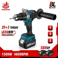 ONEVAN 13MM 650NM Brushless Electric Drill Cordless Screwdriver Impact Drill Power Tool For Makita 18V Battery