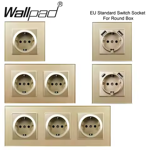 EU Gold Champagne Glass 1 2 3 EU Standard Electrical Power Wall Socket USB Type C 110V-240V 16A for 