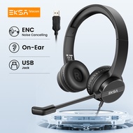 EKSA ชุดหูฟังสำหรับสำนักงาน H12Eหูฟังคอมพิวเตอร์แบบมีสาย USB พร้อมไมโครโฟนชุดหูฟัง ENC Call Center ส