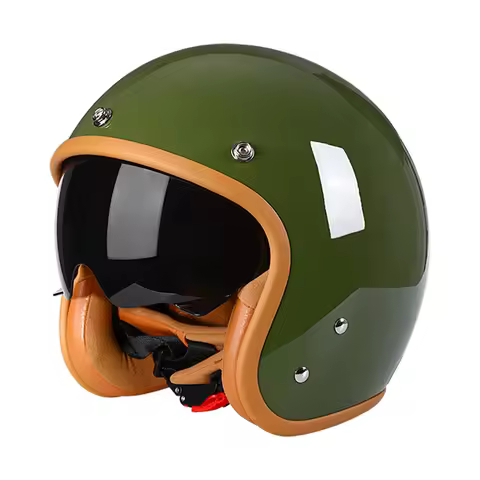 Bright Avocado Green DOT 3/4 Open Face Motorcycle Retro Motorbike Helmets Vintage Chopper Bike Scoot