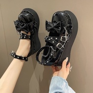 Y2K-Inspired Dark Black Lolita Platform Shoes for Women - Punk Style