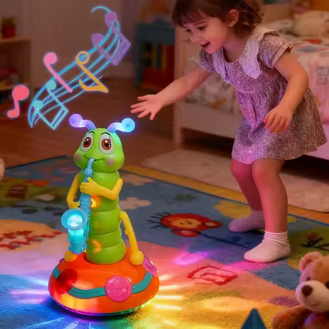 Children's LED Electric Caterpillar Saxophone Toys Wriggle Dancing Saxophone Caterpillar Light Music