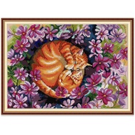 Cross Stitch Kit Cat Animal Design 14CT/11CT Counted/Stamped Unprinted/Printed Fabric Cloth, Cross Stitch Complete Set with Pattern