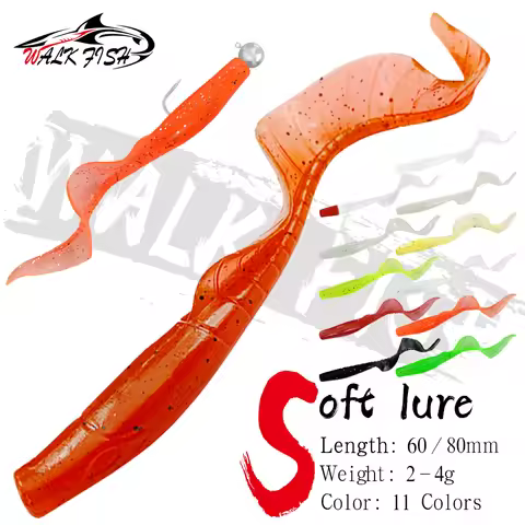 WALK FISH 10Pcs 60MM 80MM Lifelike Fish Lure Spinpoler Bait Worms Artificial Silicone Soft Lure Bass