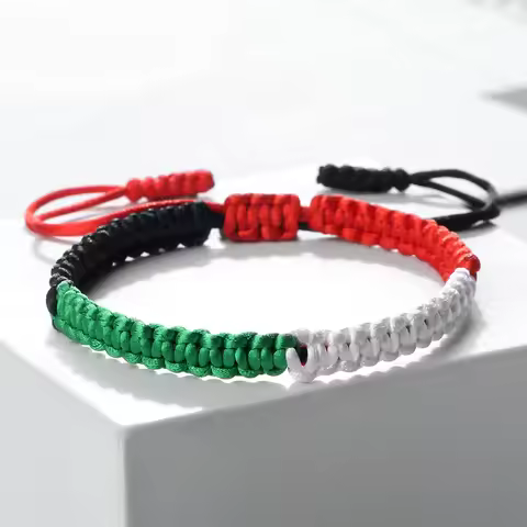 Palestine Flag String Bracelet Red Black White Green Rope Braided Bangle Christmas Gift UAE Kuwait N