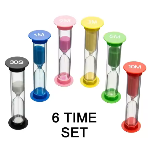 6Pcs Sand Timer Plastic Hourglass Timer Colorful Sandglass Hourglass Small 30sec/1min/2mins/3mins/5m