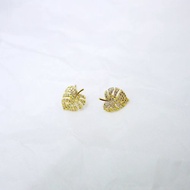 細緻黃銅龜背竹耳環