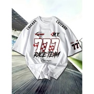 plus size number 777 chicago racing elements print men's short sleeve top tshirt