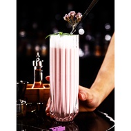 Striped Flower Bud Glass Transparent Crystal Glass Colin Glass Juice Glass Long Drinking Glass Milkshake Glass Straight Cocktail Glass