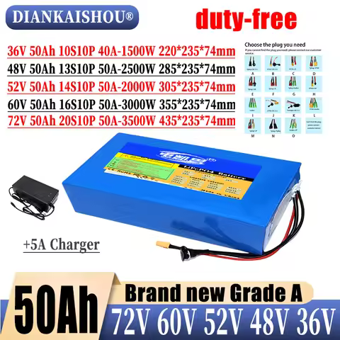 21700 battery pack 48V 52V 60V 72V 50AH Lithium battery pack 1500W-3500W High Power BMS Applicable t