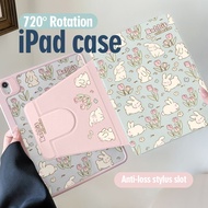 Cute rabbit &flower 720°Rotation 3-folding iPad case for iPad Air7 M3/ iPad 11th generation
