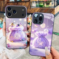Glass Case Purple Velvet Bag God of Wealth Lucky FortuneCNY for iPhone 17 16 15 14 13 12 11 8 7 6 6s