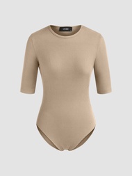 Cider Round Neckline Solid Bodysuit