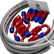 6AN 3/8" PTFE E85 Stainless Steel Braided Transmission Gas Oil Fuel Line Fittings Kit 10FT