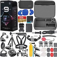 GoPro HERO9 Black - Waterproof Action Camera with Front LCD, Touch Rear Screens, 5K Video, 20MP Photos, 1080p Live Streaming, Stabilization + 128GB Memory, Card Reader + More (58pc Bundle)