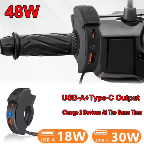 48W Motorcycle USb Fast Charger Waterproof Socket With Type C Cell Phone Port Power Outlet With Swit