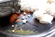 日本中古白色珍珠櫻花絲線髮叉髮簪髮髻裝飾用 高級古著珠寶首飾