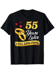 Mens 100% Cotton Graphic T-Shirt Celebrate 55 Years Of Marriage 55Th Wedding Anniversary T-Shirt Hin