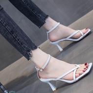 2023 new versatile net red Roman button high heels,kasut perempuan