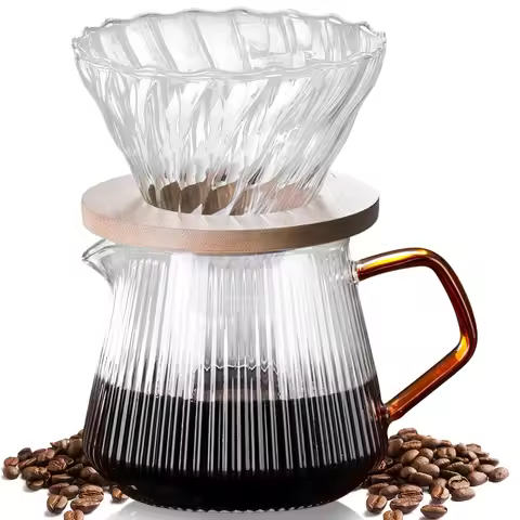 Pour Over Coffee Maker, 13oz / 20oz High Borosilicate Glass Carafe Coffee Server with Glass Coffee D