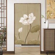 Chinese Lotus Cloth Bedroom Toilet Hanging Main Door Zen Bathroom Partition Curtain-lq8956