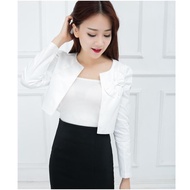 S-XXL Women Blazer Jacket Short Cropped Bow Slim Long Sleeve Spring Summer Autumn Fashion Casual Elegant Business Formal Office Work Suit White Black