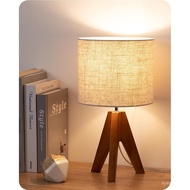 EDISHINE Tripod Table Lamp, Small Cute Bedside Lamp with Linen Beige Lampshade, Nightstand Lamp for 