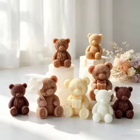 3D Teddy Bear Silicone Candle Mold, Balloon-shaped Bear Design, DIY Small Bear Cast Resin Soap Home 