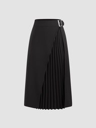 Cider Solid Split Pleated Midi Skirt