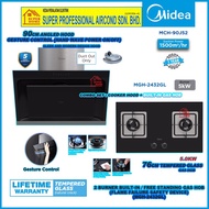 Midea Cooker Hood MCH-90J52 90cm Angle Designer Hood + Midea Built in Gas Hob MGH-2432GL 76cm Temper