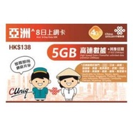 4G中國聯通 8日香港 澳門 日本 南韓 新加坡 馬來西亞 泰國 老撾 印尼 菲律賓 柬埔寨 越南 亞洲通用無限上網卡 數據卡