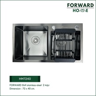 Forward ซิงค์ล้างจาน อ่างล้างจาน อ่างล้างจานสแตนเลส ซิงค์สแตนเลส 2หลุม เลือบนาโนสีดำ ขนาด72x40cm Bla