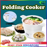 [💯SG READY STOCK] Multi-Functions Portable Foldable Cooker Electric Travel Pot Steamer Folding Steamboat♥Food Grade