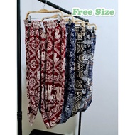 Women Casual Loose Pants Korea Ajumma Comfy Bottoms Thai Patern Print Pajamas Seluar Panjang Rumah 居