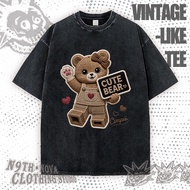24H SHIP N9THNOVA Little Bear Holding CUTE BEAR Brand Print Tee Vintage-Like Trendy Casual Street